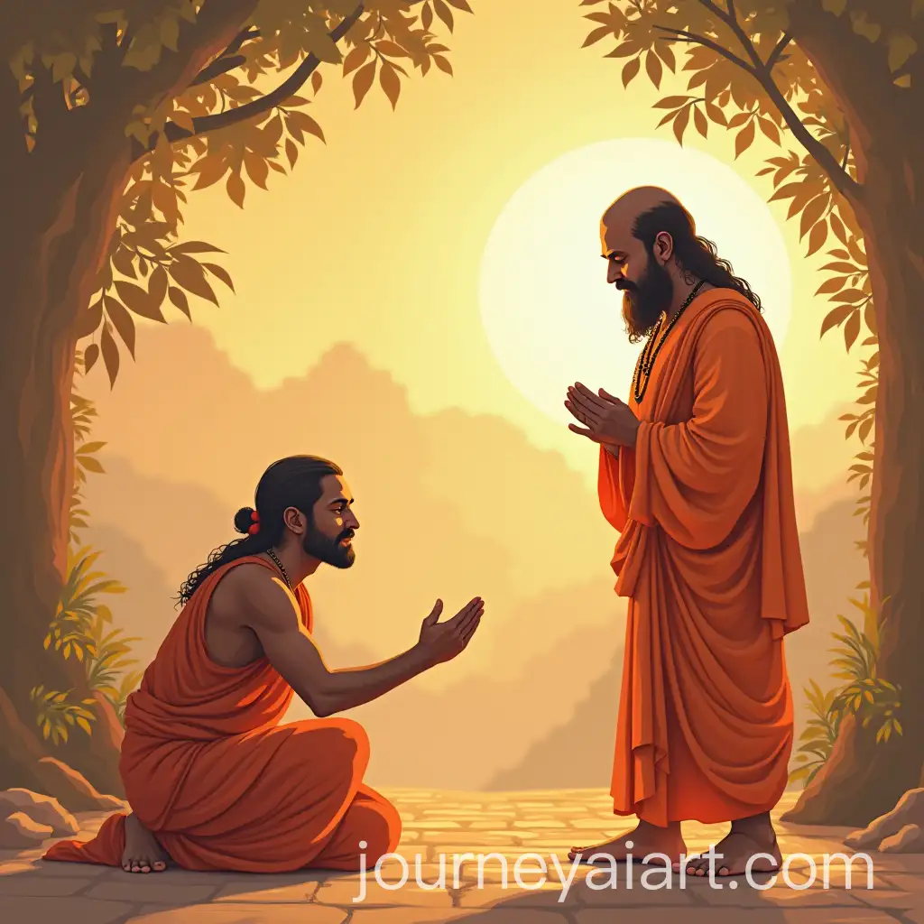 Devotee-Kneeling-Before-an-Indian-Saint-in-a-Serene-Setting