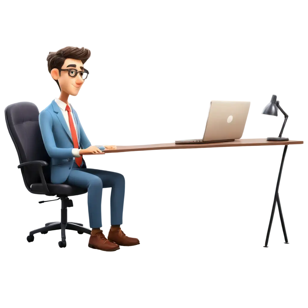 Cartoon man sitting at desk