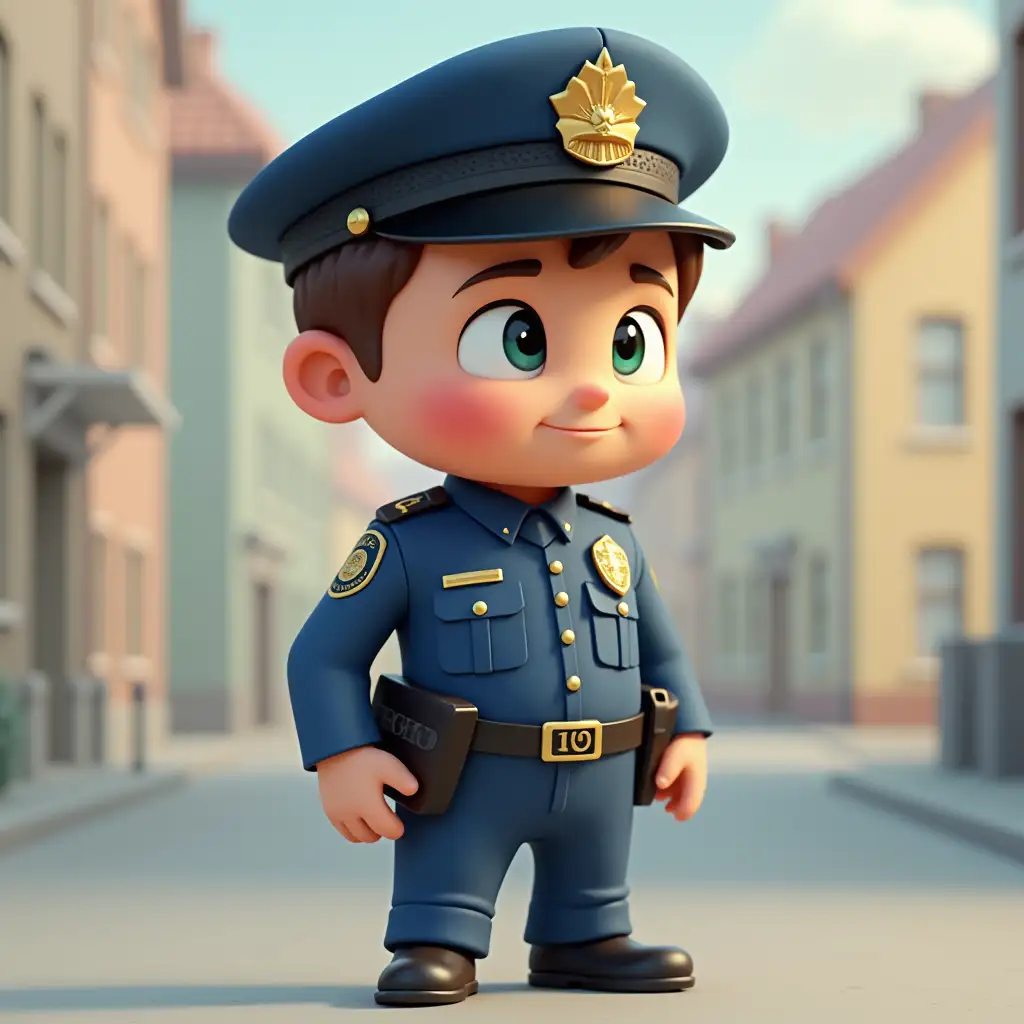 A 3d cartoon, 30 year Police man, flashcard