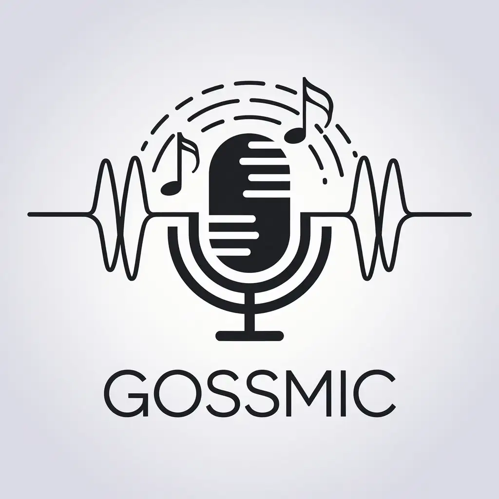 LOGO Design for GOSSMIC Entertainment Industry Microphone and Piano Notes with Line Wave