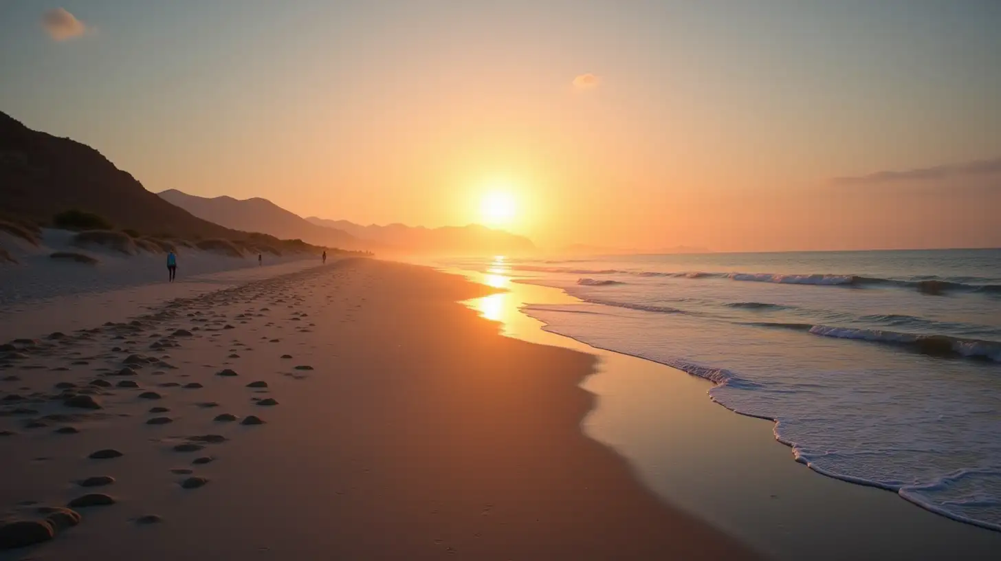 Serene Evening Beach Scene with Sunset