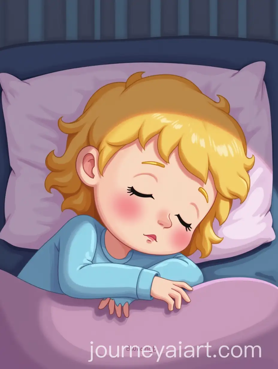 Cartoon-Illustration-of-a-Little-Blonde-Girl-Peacefully-Sleeping-in-Her-Bed