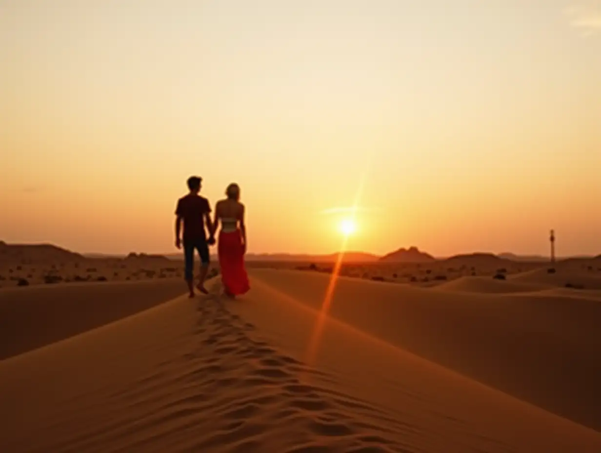 couple enjoying sunrise in Desert