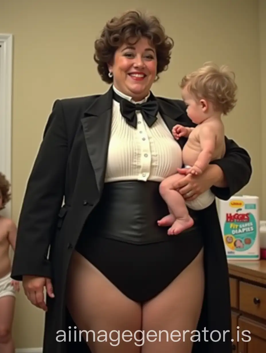 MiddleAged-Woman-Holding-Toddler-in-Formal-Orchestra-TAI-Image-Prompt-Expansionuxedo-in-Nursery-Setting