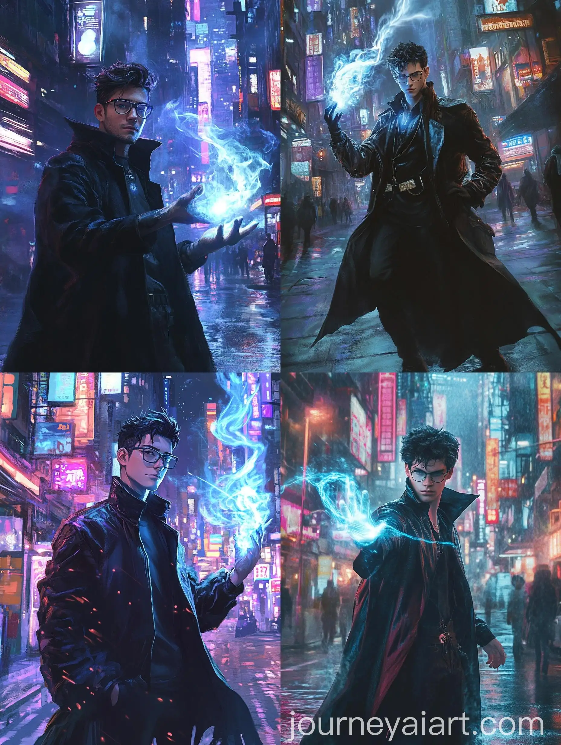 Stylish-BoyWizard-Conjuring-Magic-in-Cyberpunk-City