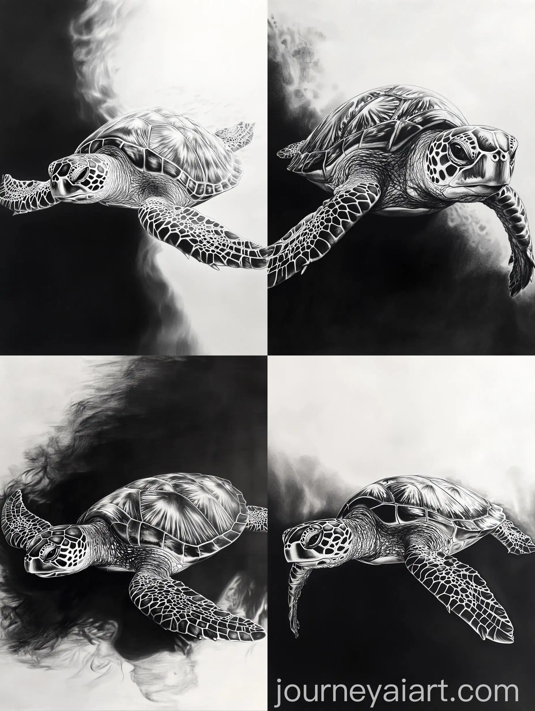 Detailed-Hyper-Realistic-Pencil-Sketch-of-a-Large-Turtle-Swimming