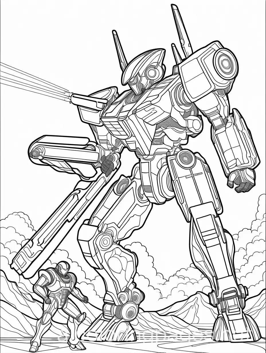 Anime-Style-Robots-Battling-Giant-Monster-Coloring-Page