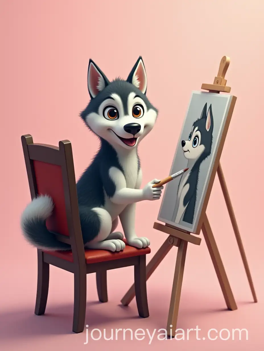 Realistic-Husky-Artist-Creating-a-SelfPortrait