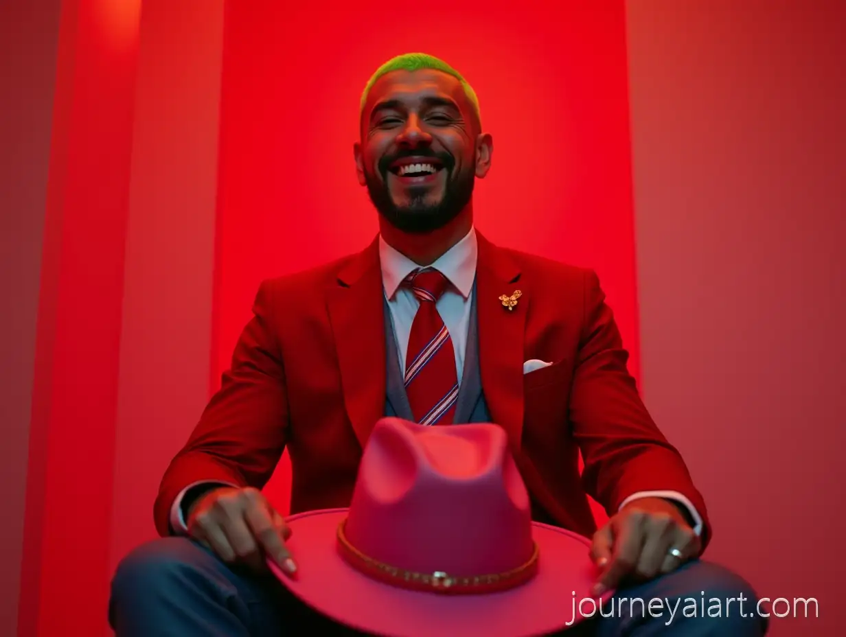 30YearOld-Rapper-with-Neon-GreenNeon-Green-Rapper-Portrait-Hair-in-a-Minimalist-Red-and-White-Room