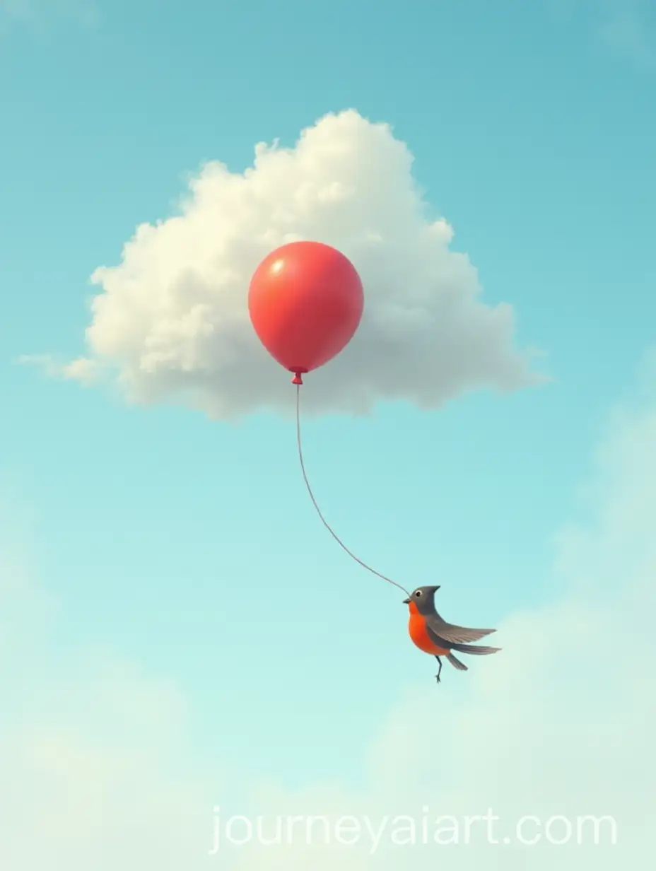 Red-Balloon-Drifting-Downward-Guided-by-a-Fluffy-Cloud-and-Robin-the-Bird