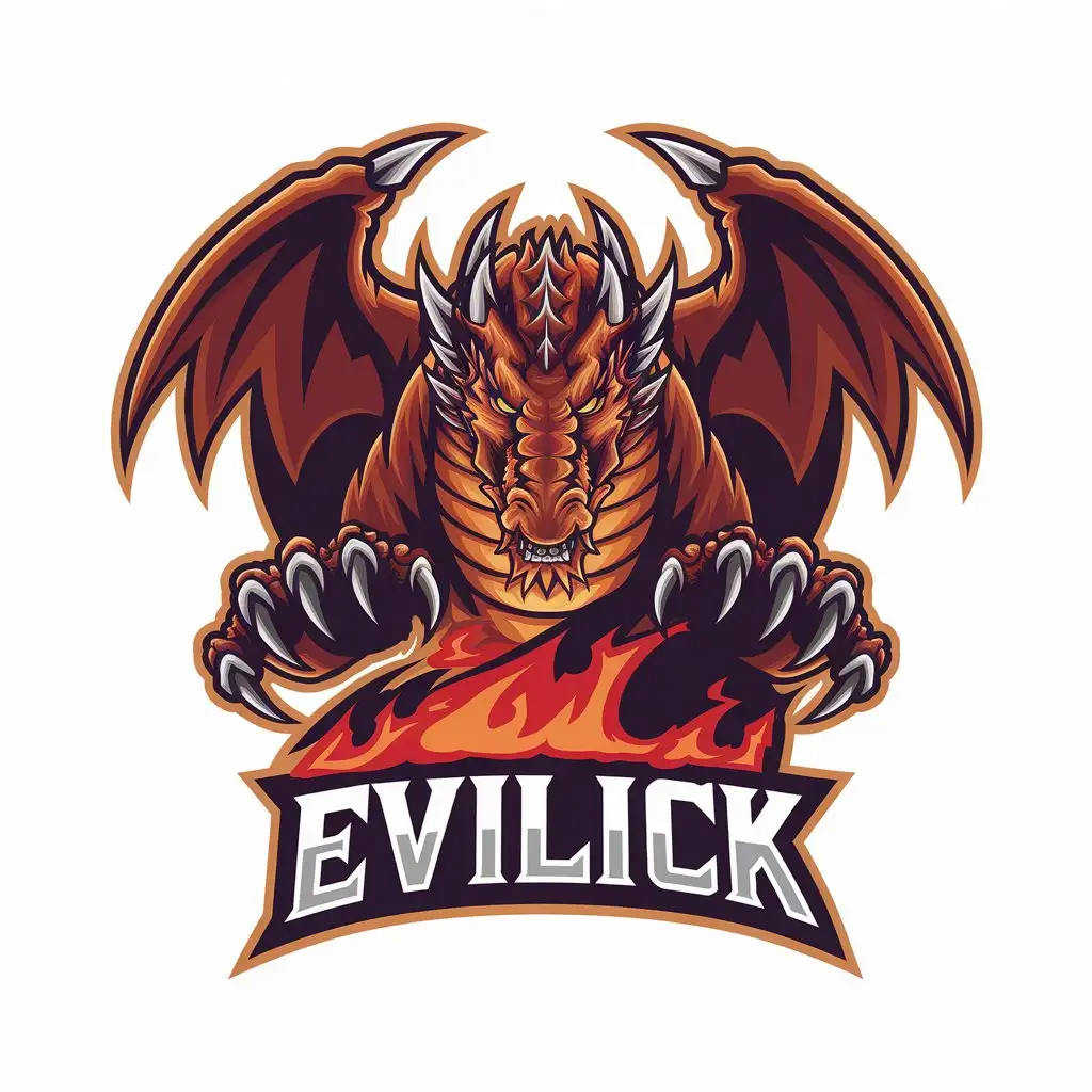 LOGO-Design-for-EVILICK-Round-Logo-with-Dragon-and-Fire-Theme