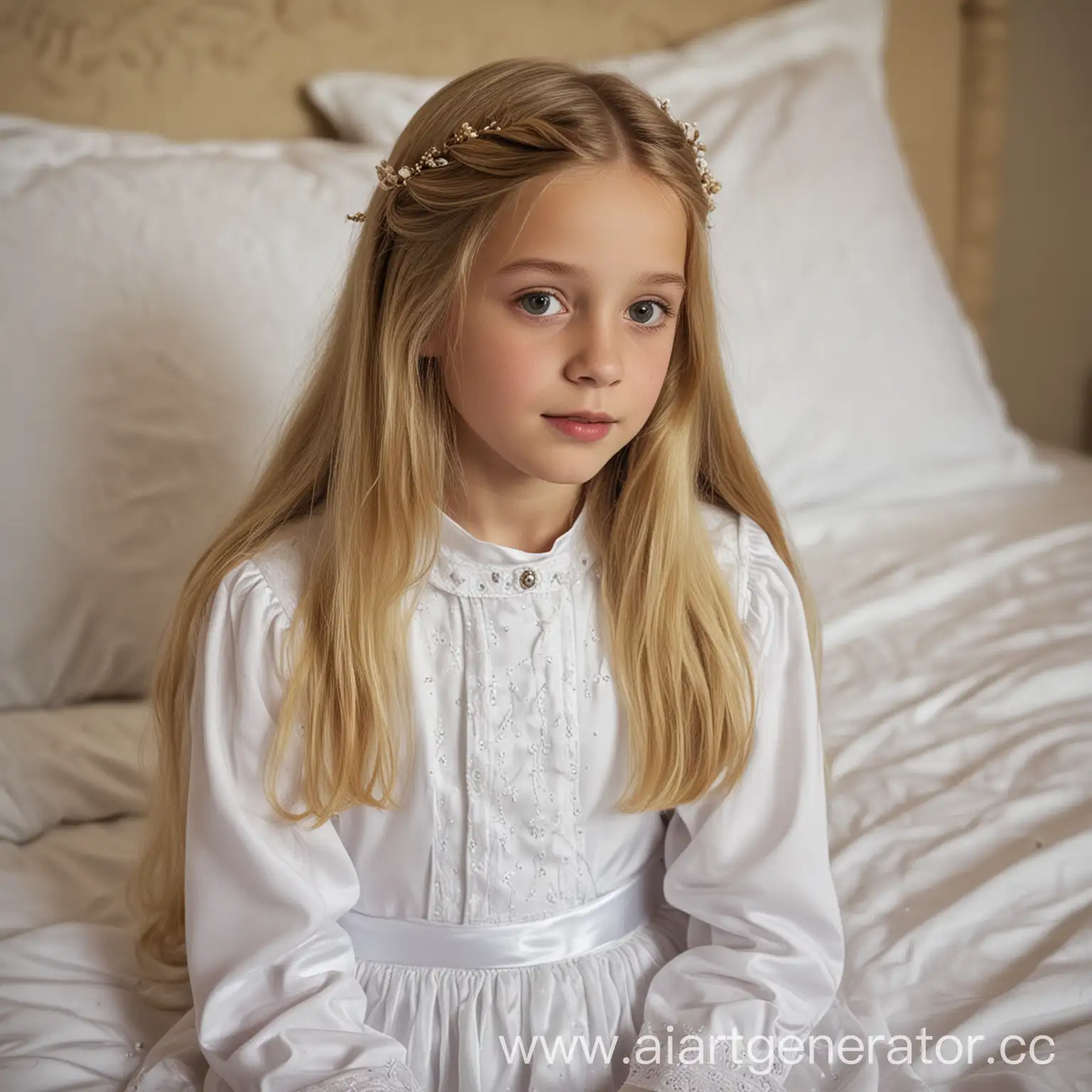 Young-Girl-in-Communion-Dress-Relaxing-on-Bed