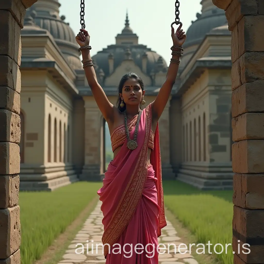 Ancient-Tamil-Woman-in-Rose-Outfit-with-Chains-in-a-Stone-Prison