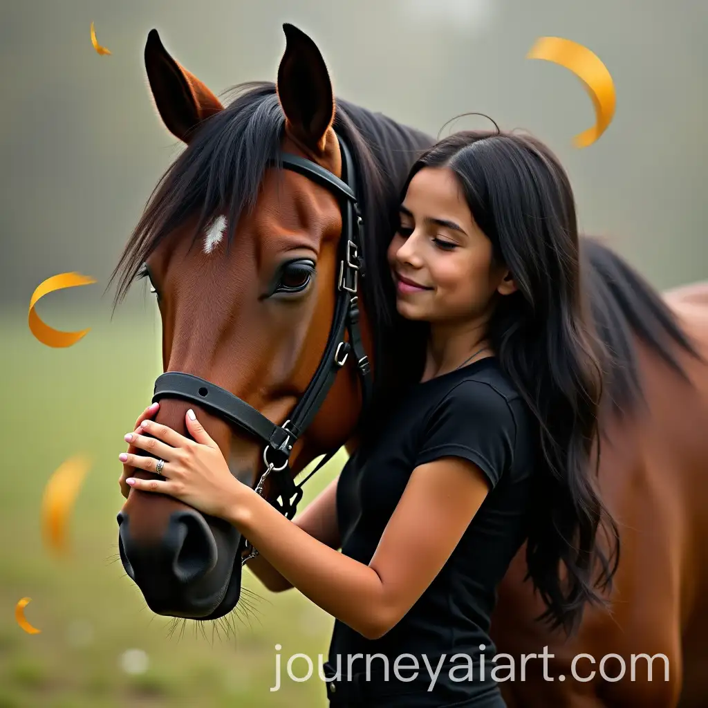 Girl-Hugging-Black-Horse-with-Yellow-Ribbons