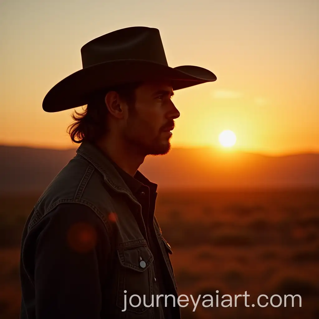 Cowboy-Looking-Over-Shoulder-withAI-Art-Prompt-Expansion-Sunset-Background