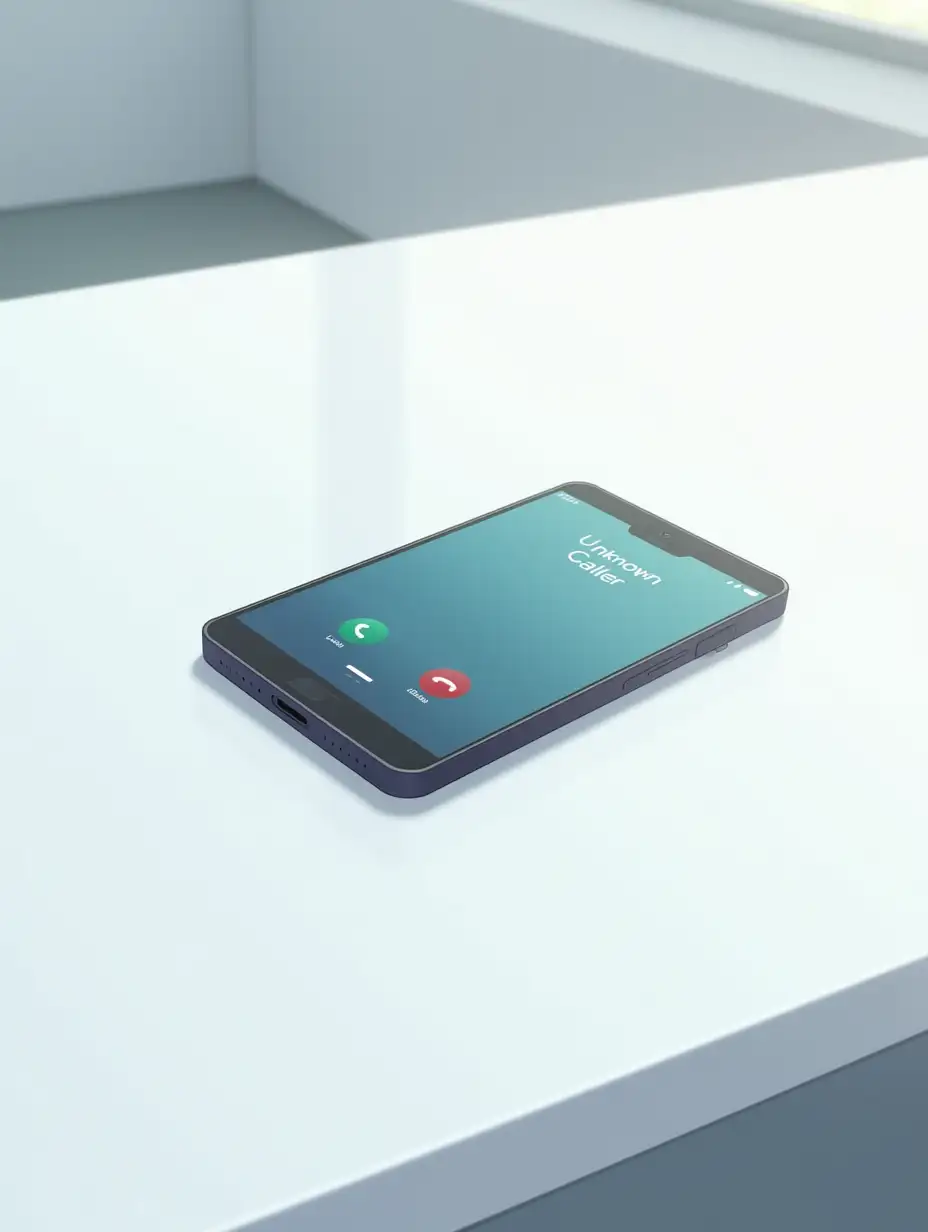 Sleek-Smartphone-with-Incoming-Call-on-White-Table