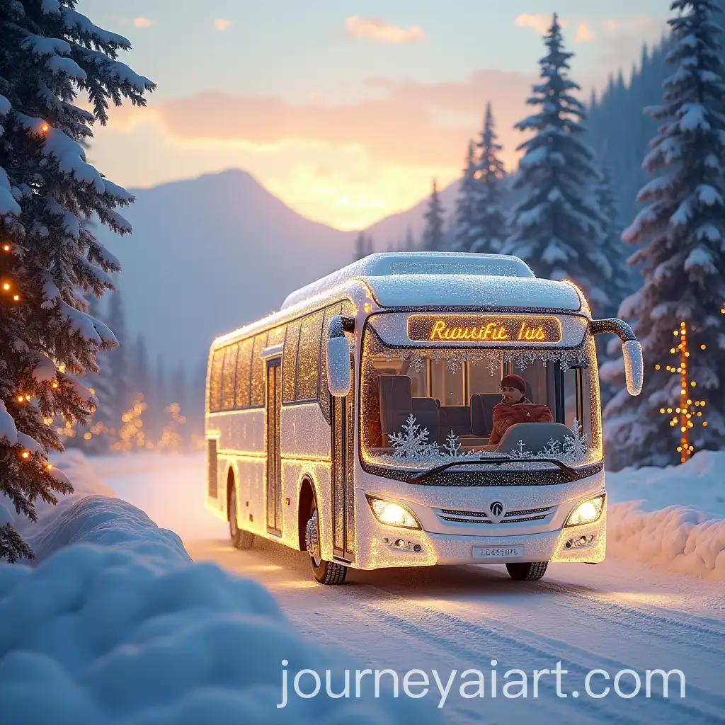 Magical-Transparent-Ice-Bus-in-a-Snowy-FairyTale-City-with-Golden-Snowflakes-and-Christmas-Lights