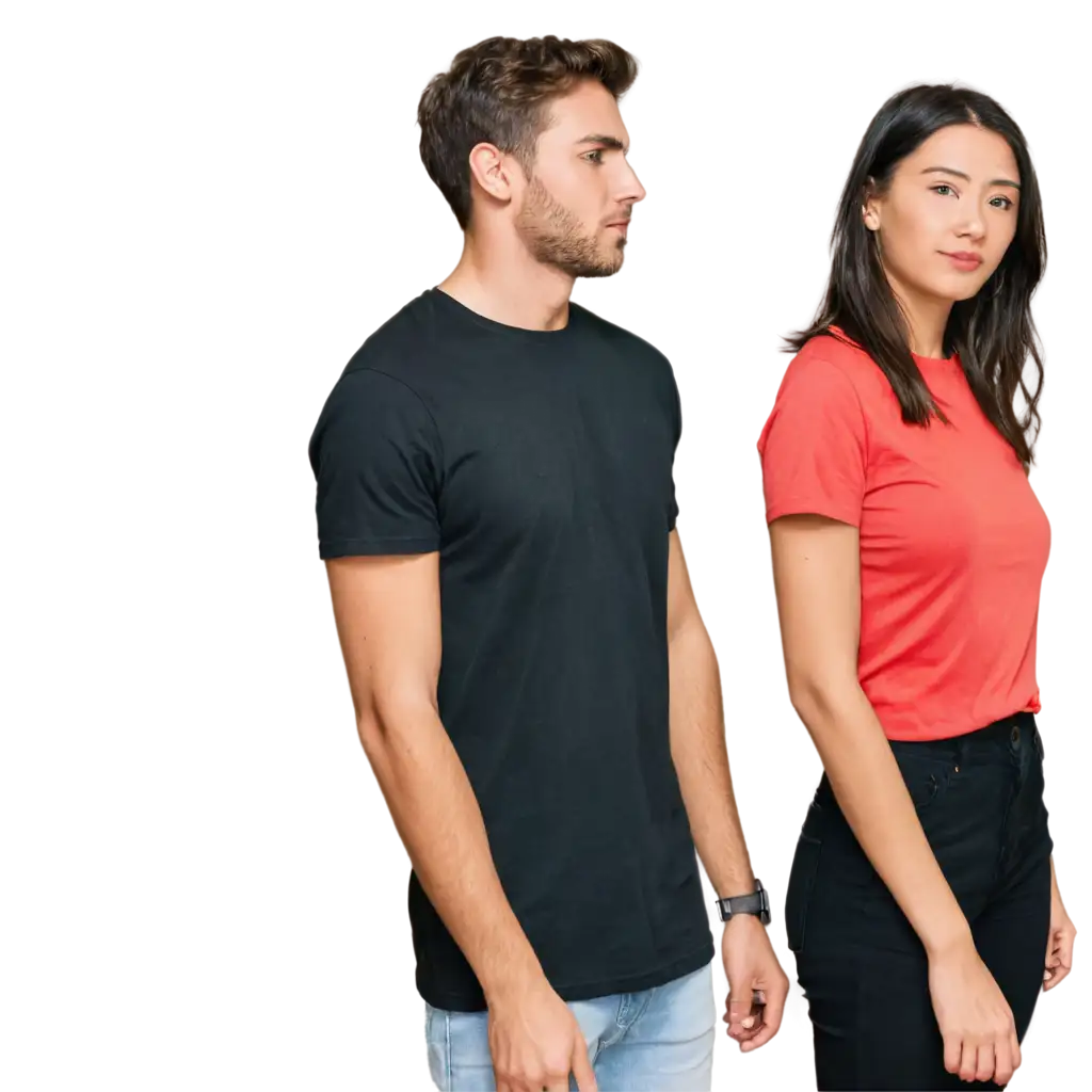 PNG-Image-of-Man-in-Black-Tshirt-and-Woman-in-Coral-Shirt-HighQuality-Clarity-and-Versatility