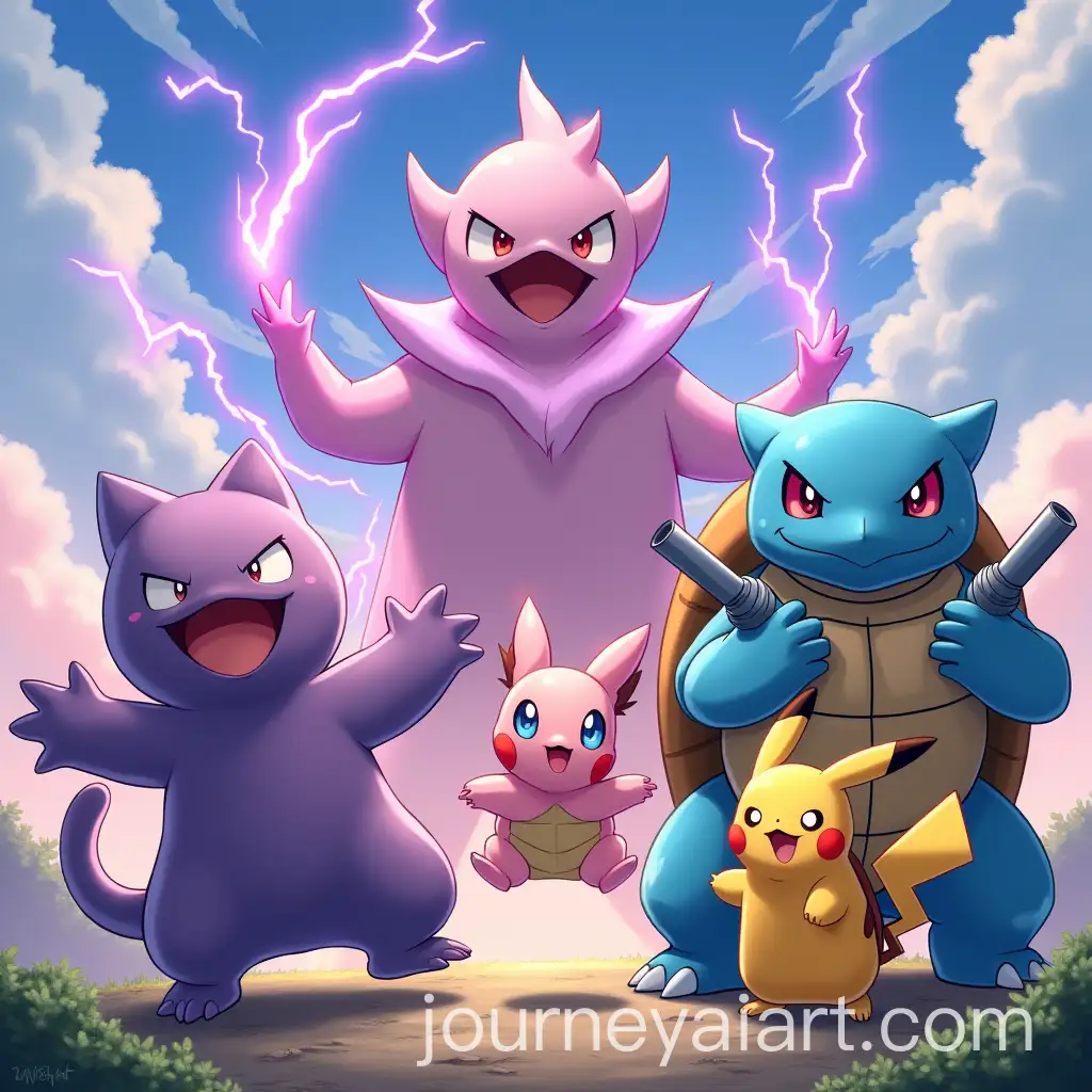 Epic-Pokmon-Action-Scene-with-Gengar-MewAI-Art-Prompt-Expansiontwo-Mew-Blastoise-and-Pikachu