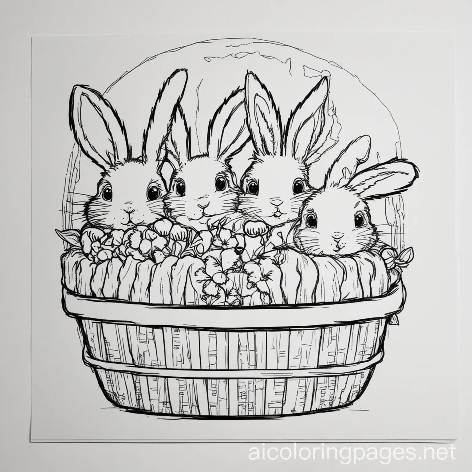 Rabbits-in-a-Wicker-Basket-Coloring-Page