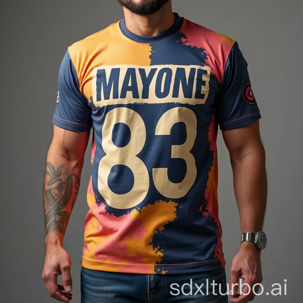 Sporty-Shirt-Design-with-Cool-MAYONE-83-Typography-in-Simple-Colors