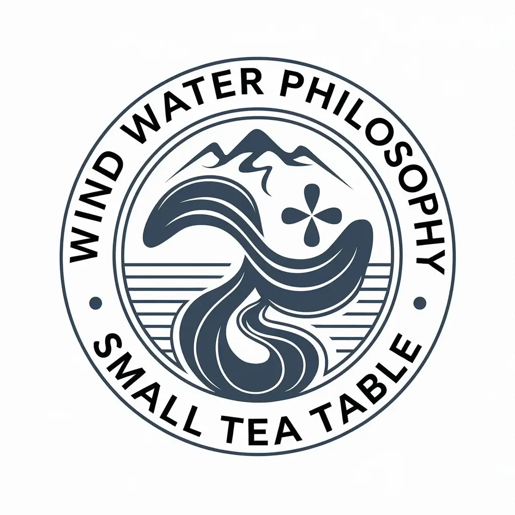 a vector logo design,with the text "wind water philosophy small tea table", main symbol:windwater, mountainriver, geometry,Moderate,be used in Nonprofit industry,clear background