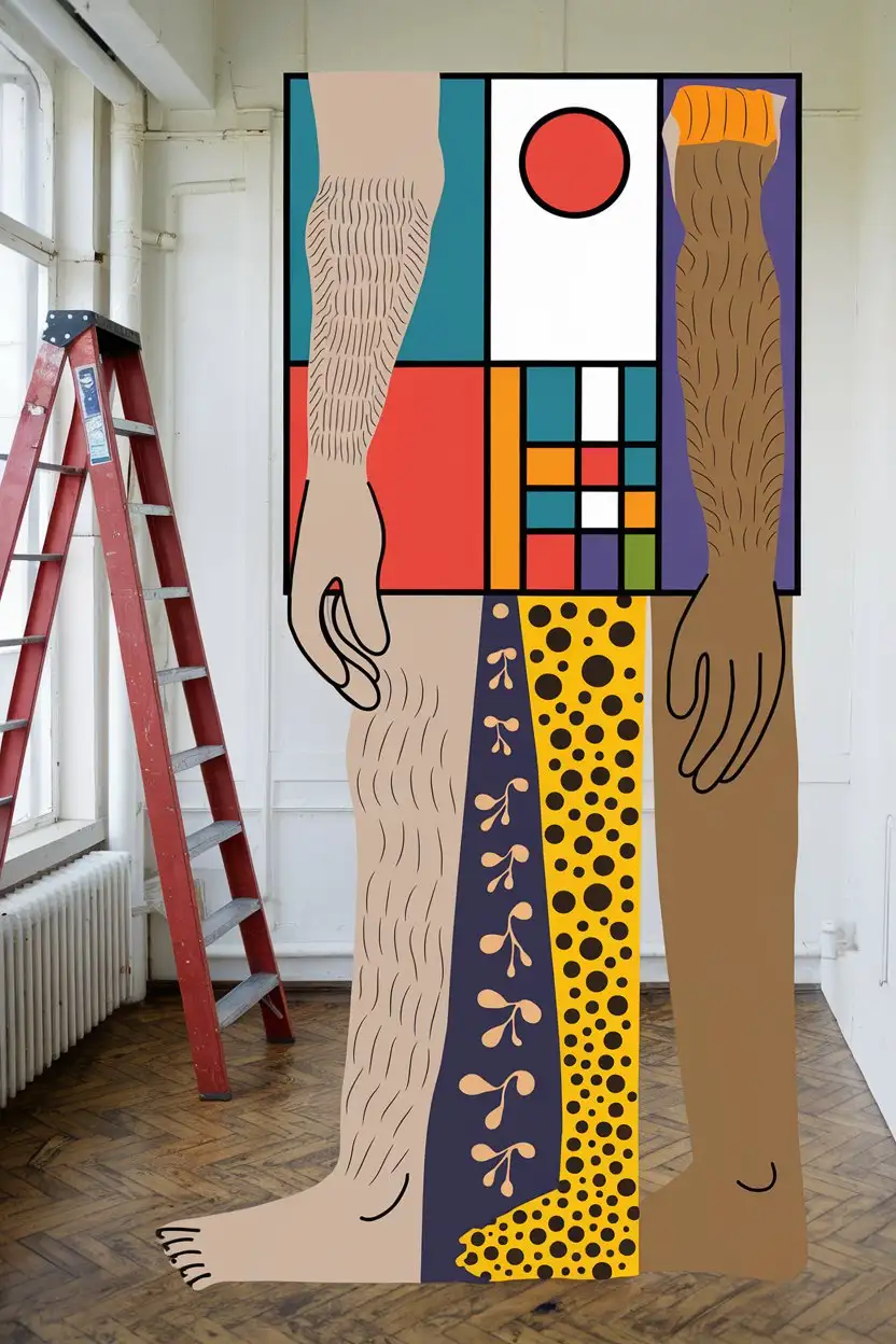 Abstract-Conceptual-Art-Depicting-Hair-on-Legs-and-Hands-in-the-Style-of-Mondrian-and-Kusama