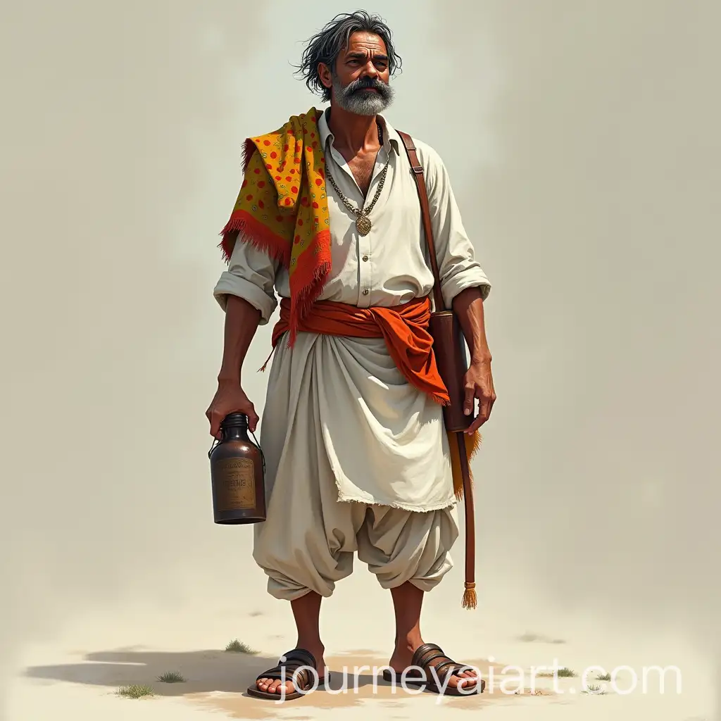 Rural-Man-in-Traditional-Attire-with-Colorful-Gamchha-and-Bottle