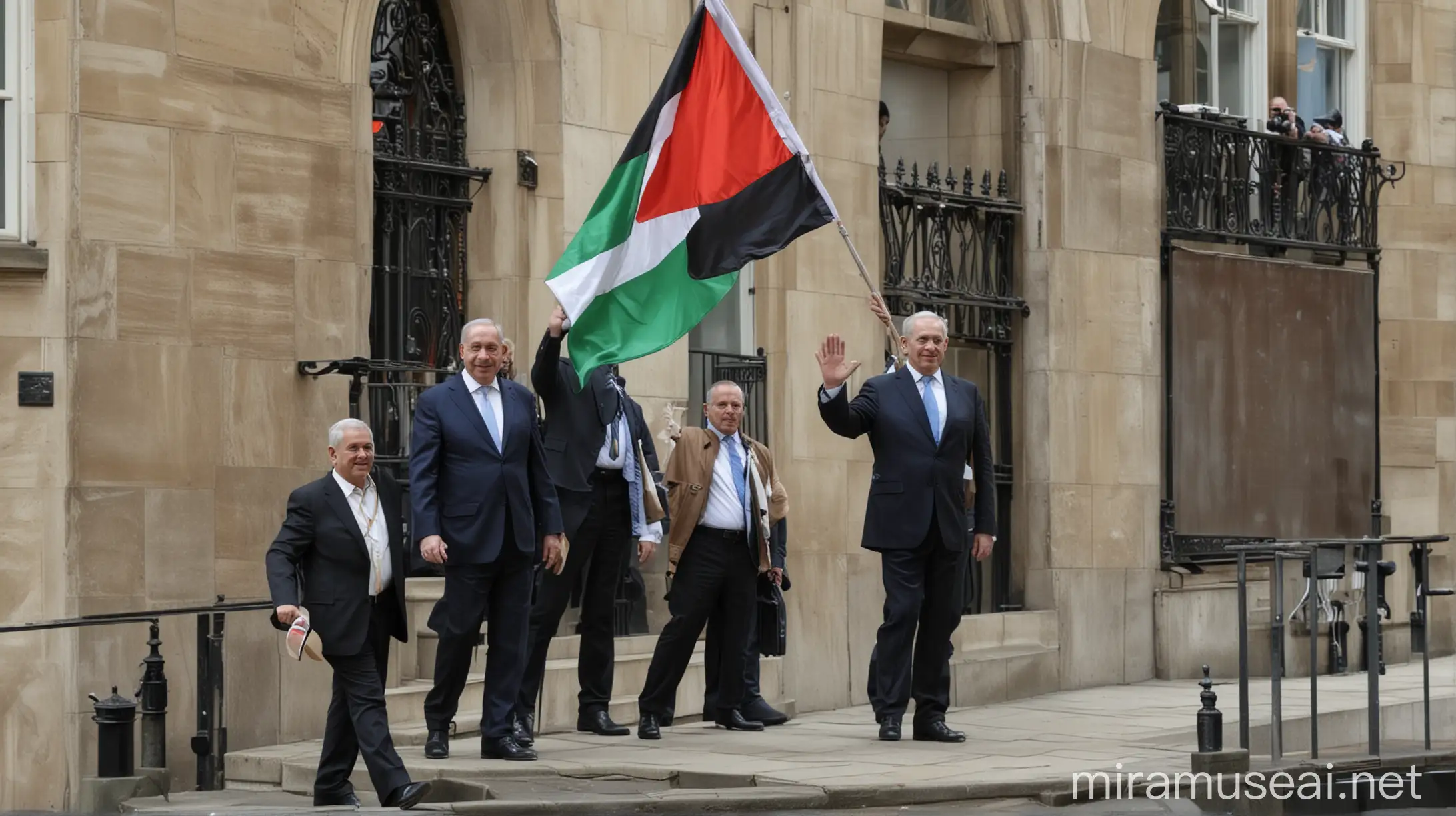 Israeli Prime Minister Netanyahu Waves Palestinian Flag in London