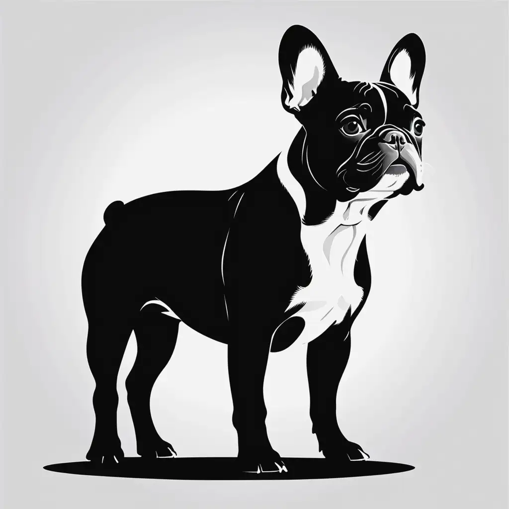 Black and White Silhouette of a French Bulldog in a Playful Stance