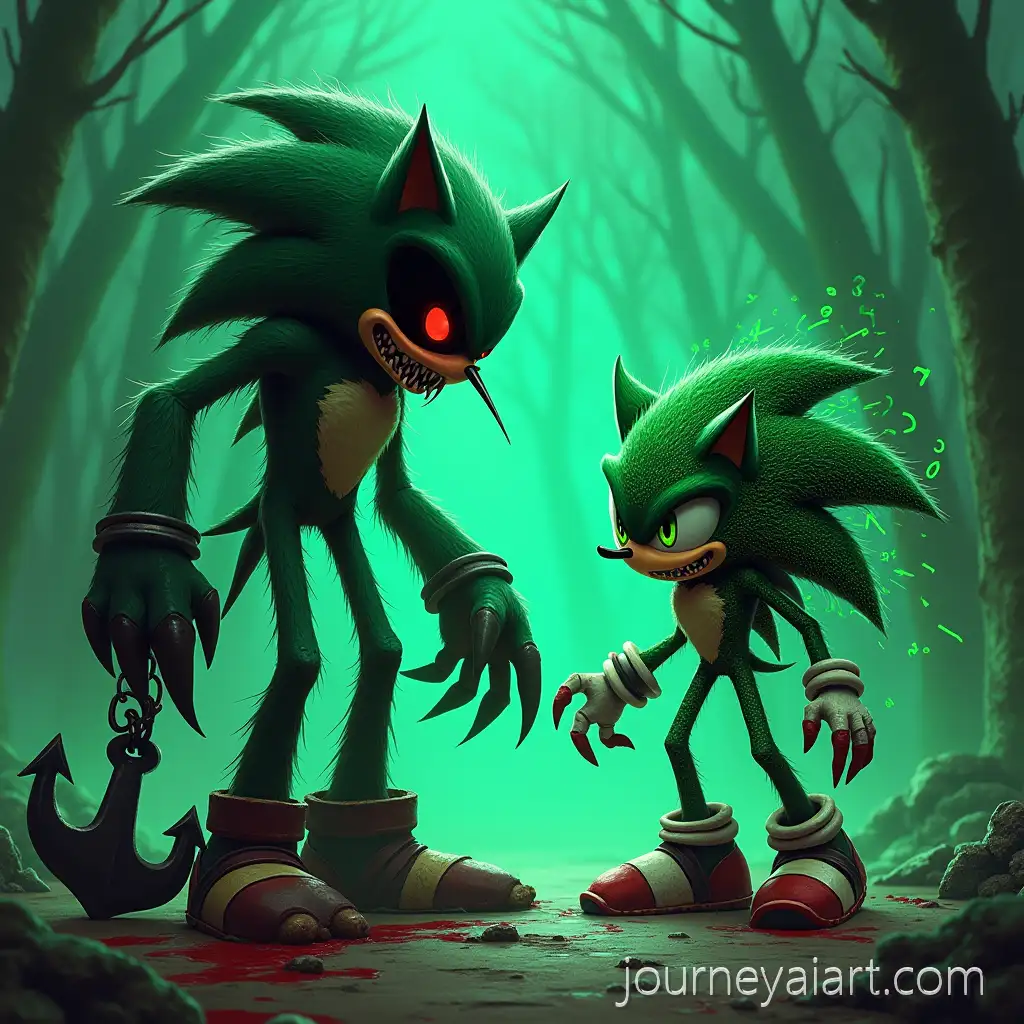 Distorted-Soniclike-CreatureAI-Image-Prompt-Expansion-Fighting-Digital-Monster-in-a-Corrupted-Digital-World