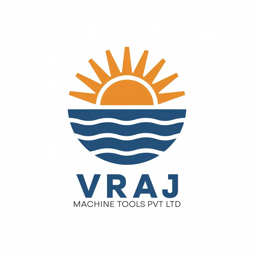 LOGO Design for Vraj Machine Tools Pvt Ltd Sun and Sea Theme with Clear Background