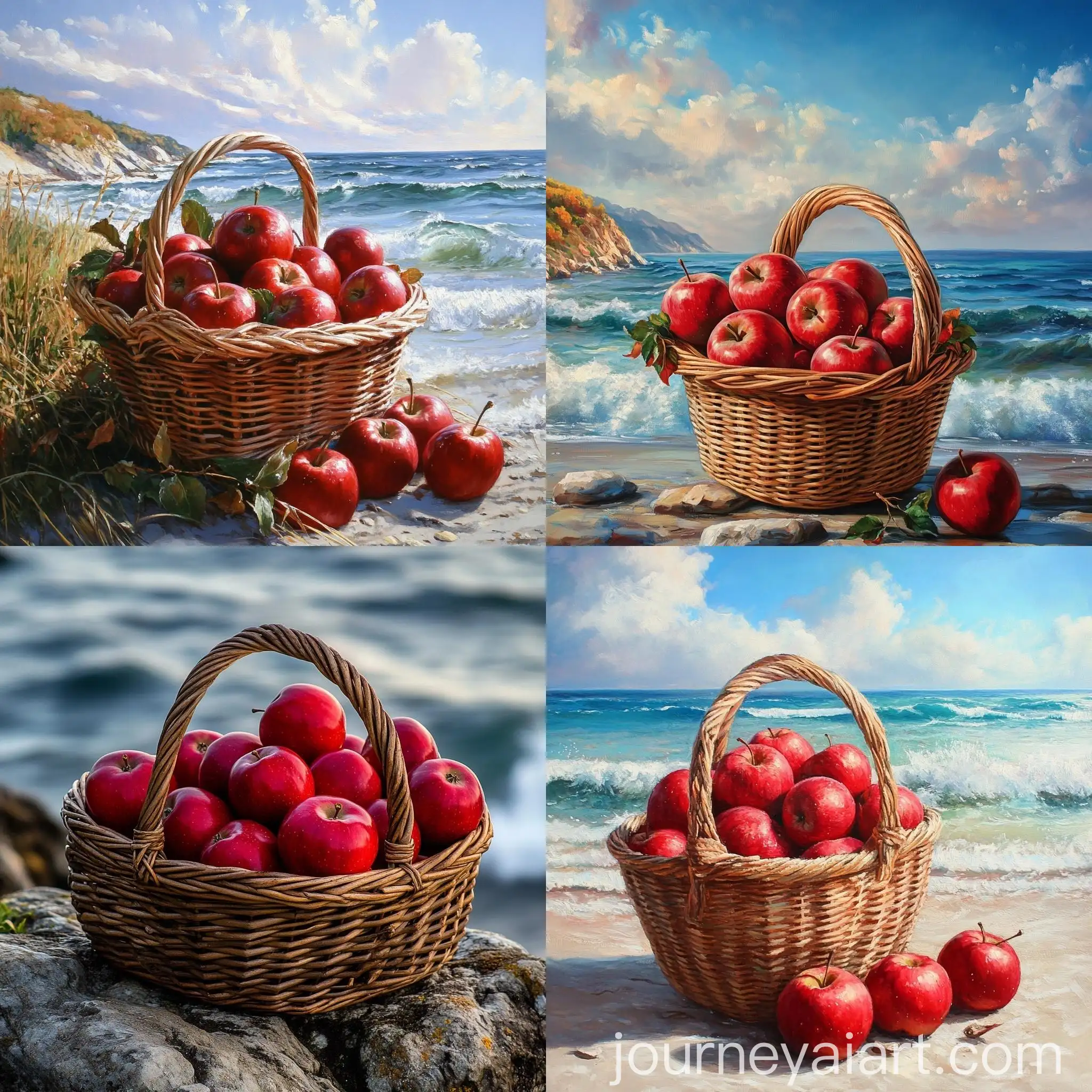 Red-Apples-in-a-Wicker-Basket-by-the-Sea