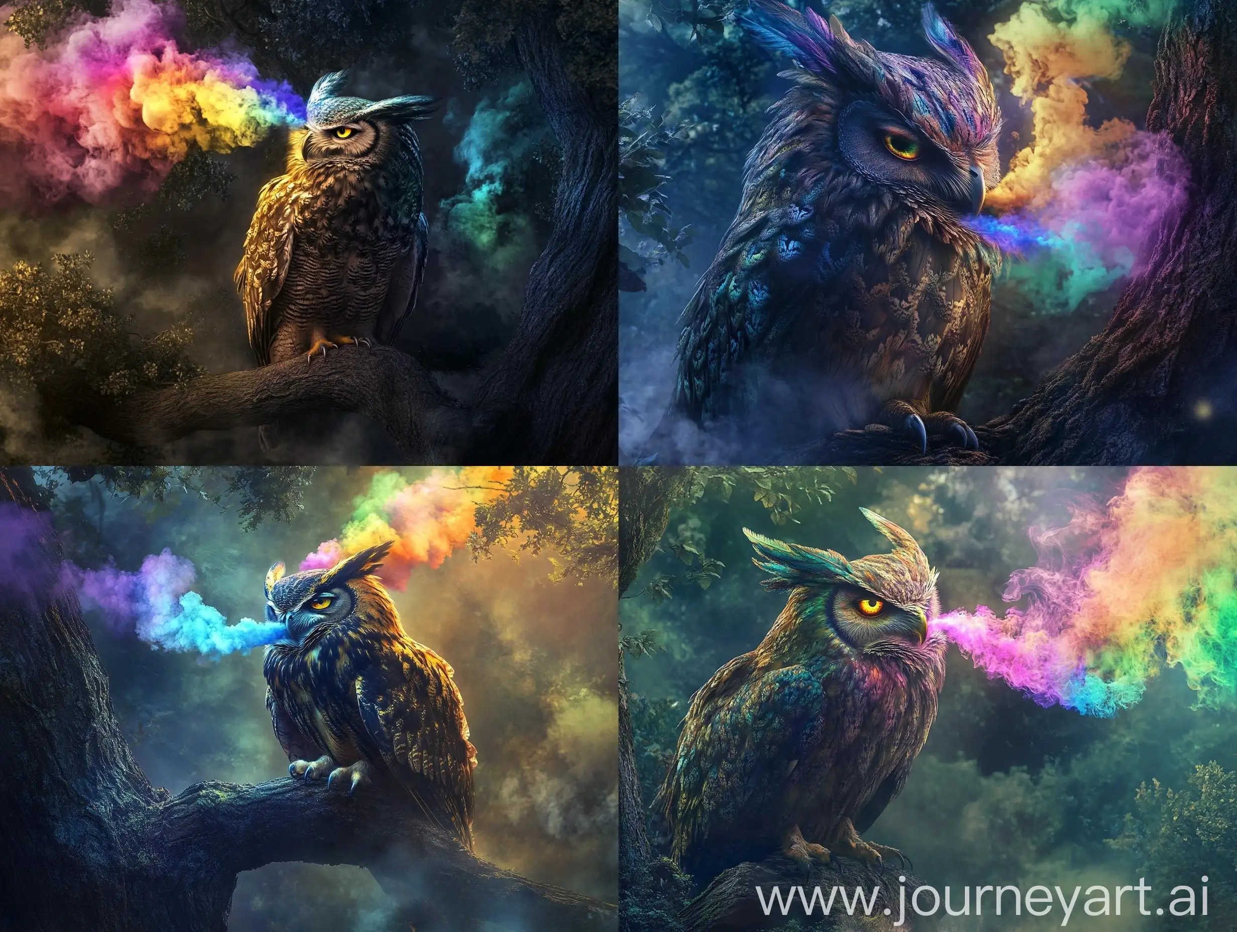 Magical-Owl-Dragon-Perched-in-Enchanted-Forest-at-Night