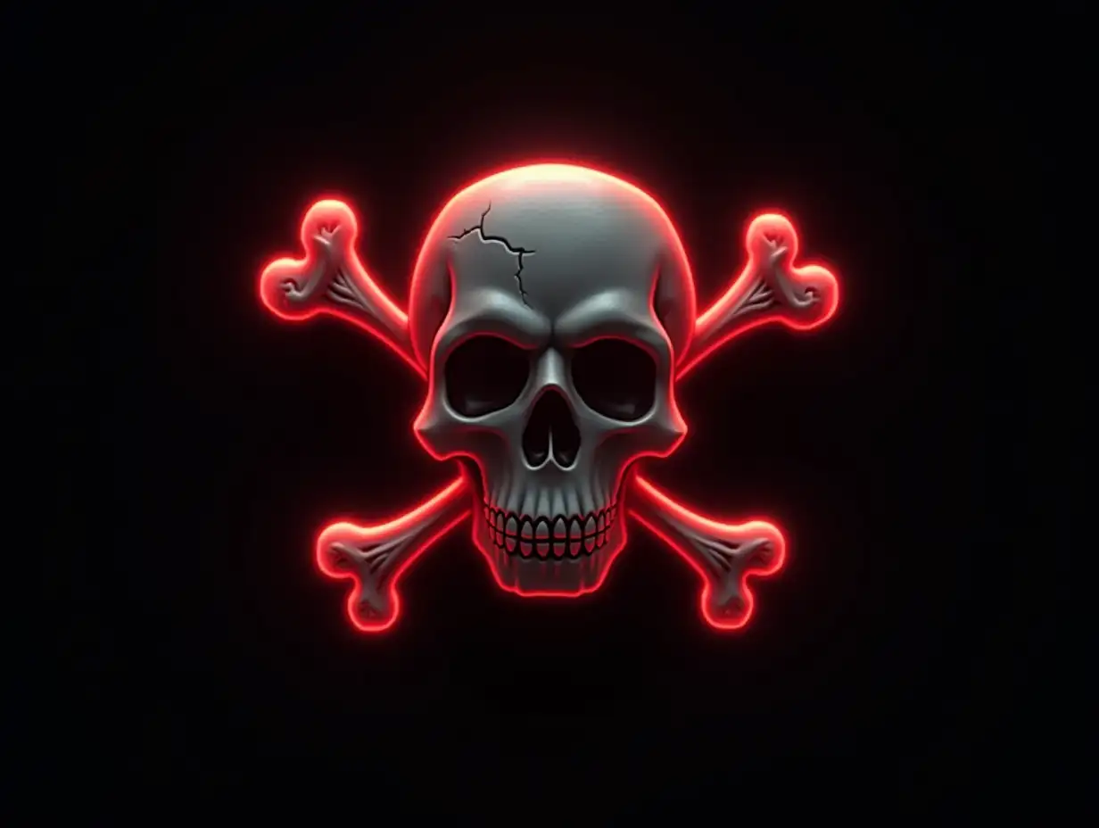 Bold Pirate Skull and Crossbones Game Logo with Glowing Red Accents