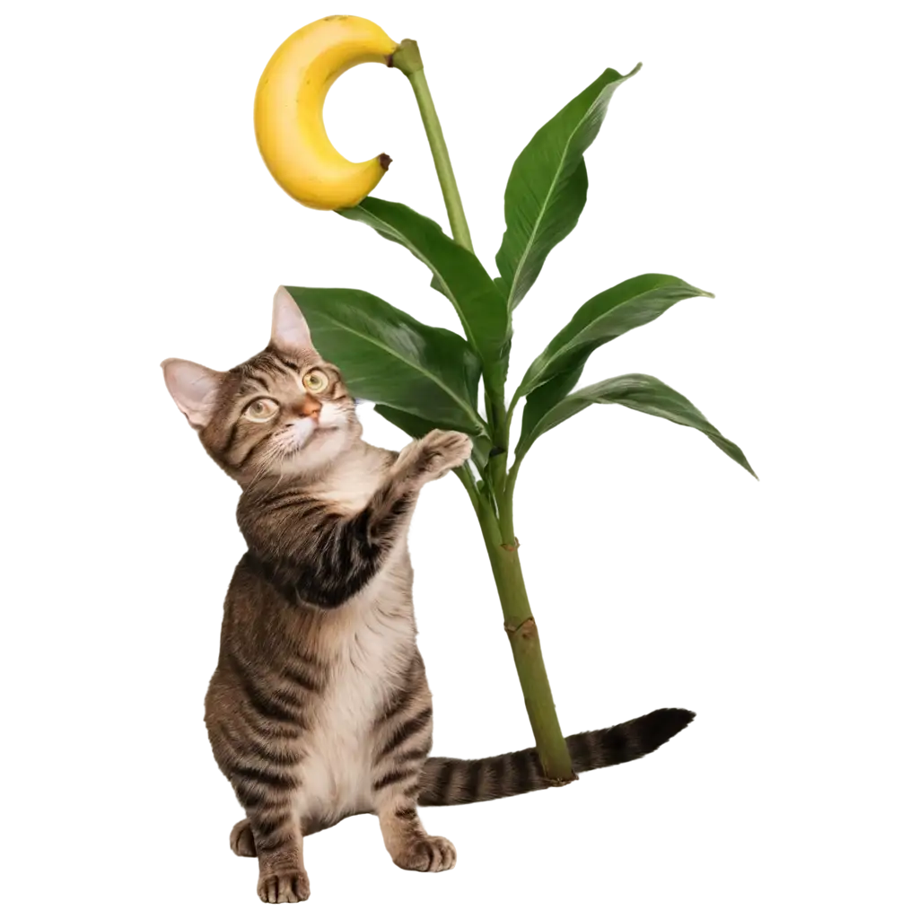 The cat holding banana tree