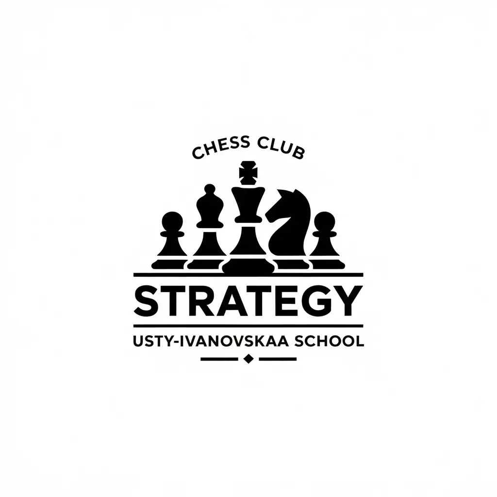 LOGO-Design-for-Chess-Club-Strategy-at-UstyIvanovskaya-School-Minimalist-Style-with-Chess-Figures