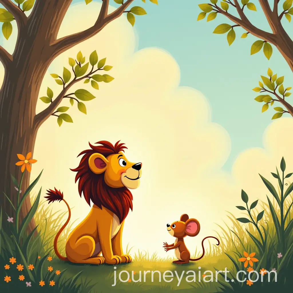 Childrens-Book-Cover-Featuring-The-Lion-and-The-Mouse-Illustration