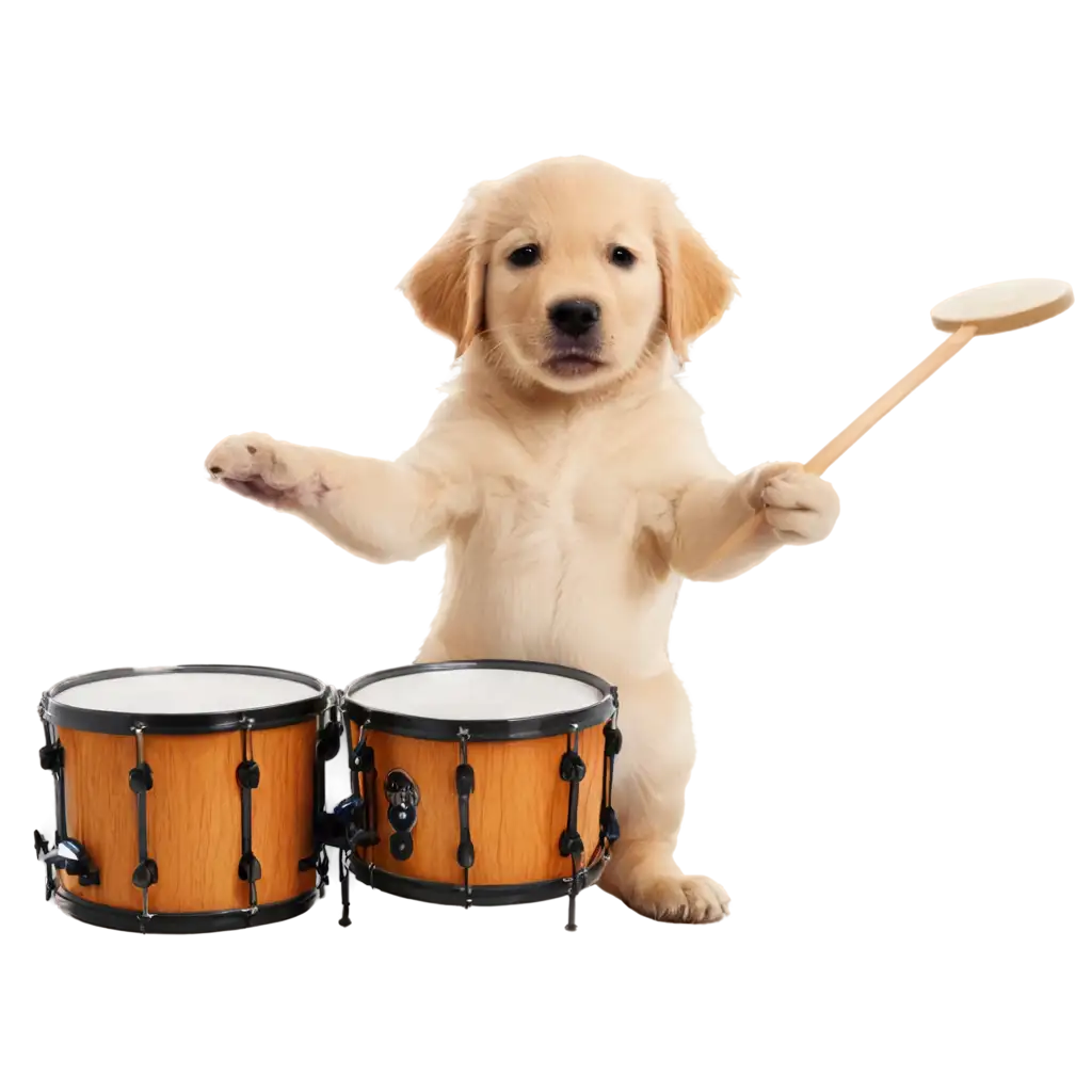 golden retriever puppy playing the drums