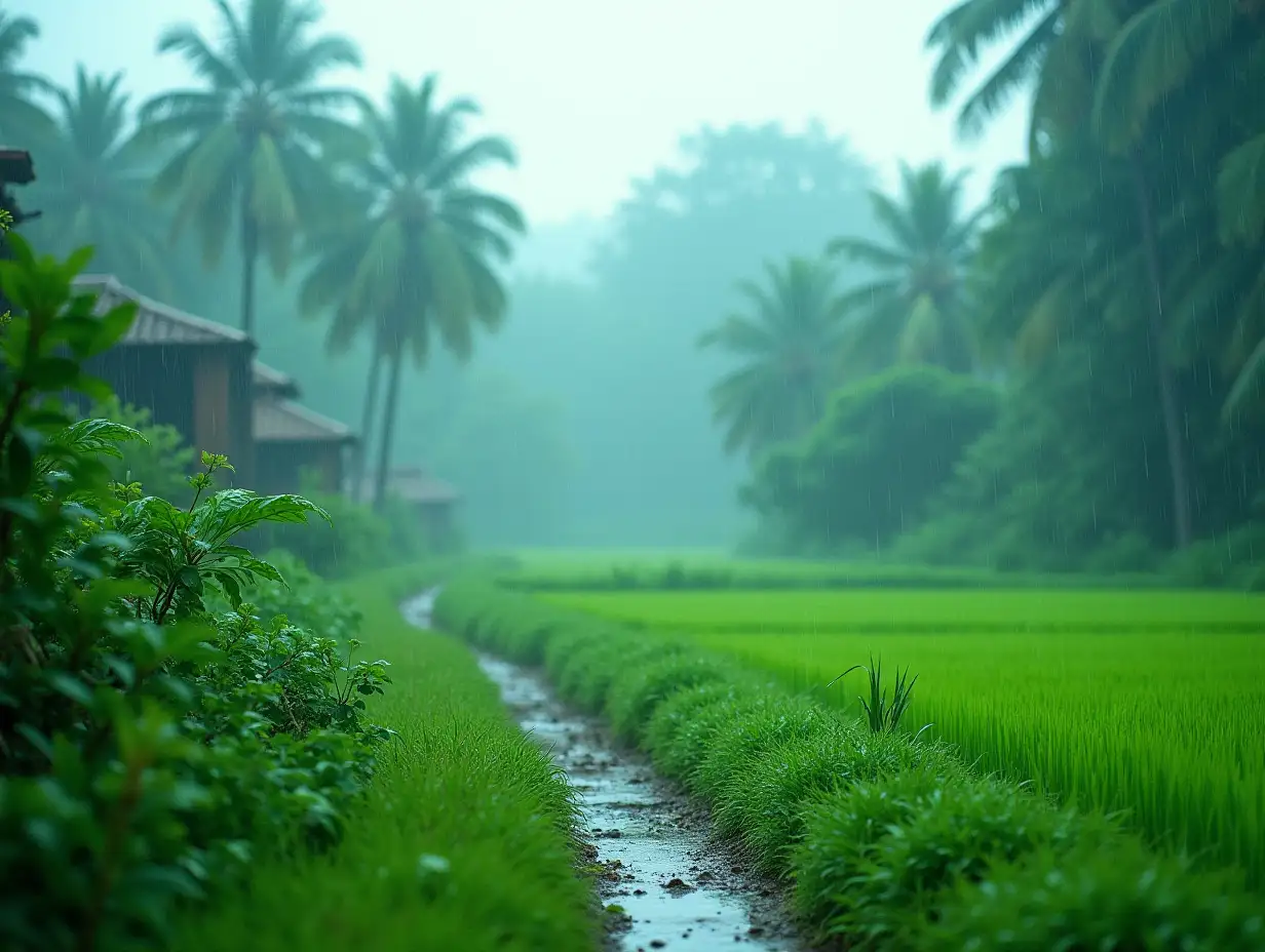 Indian-Monsoon-Landscape-with-Lush-Greenery-and-Gentle-Raindrops