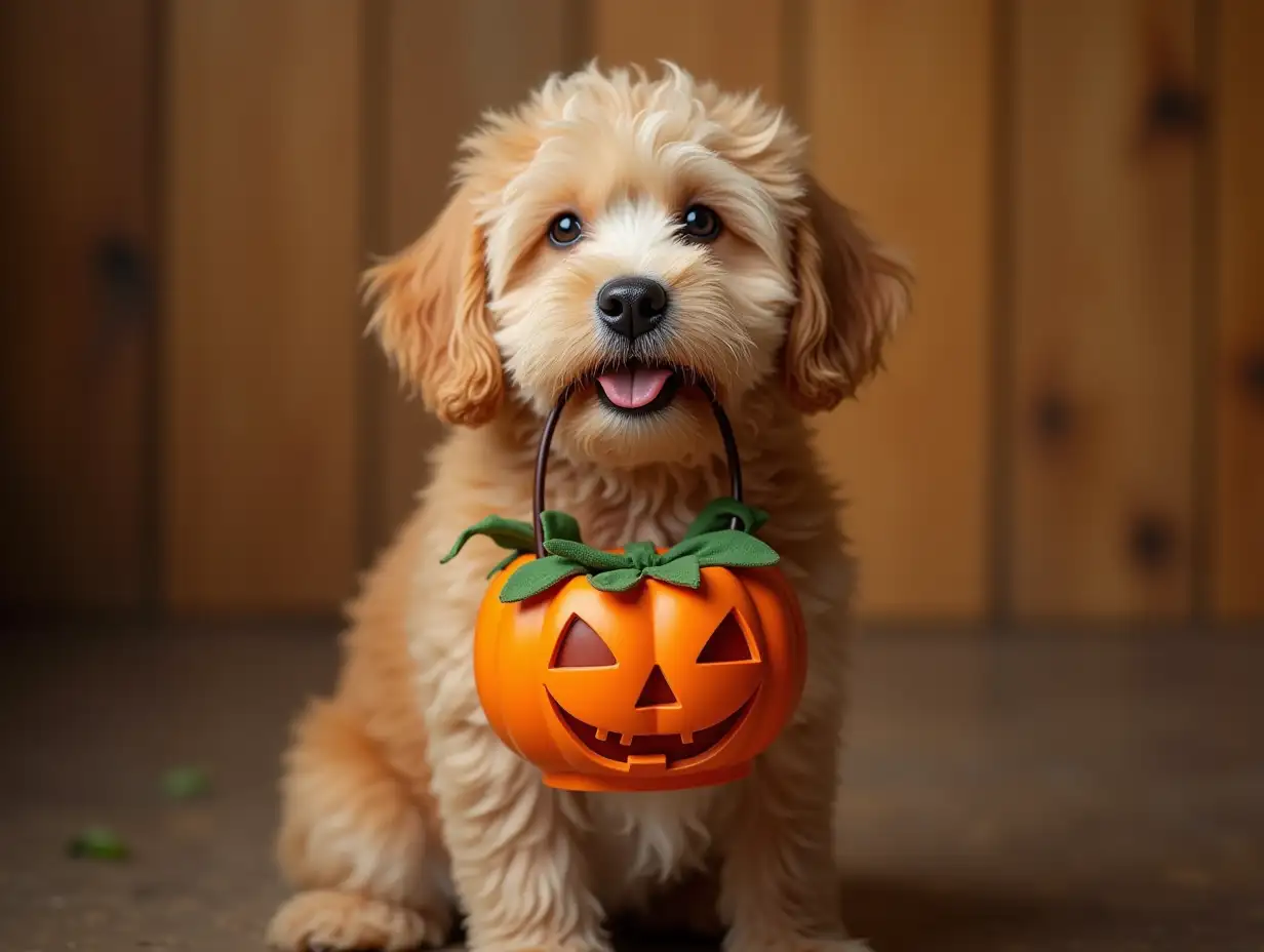 Adorable-Dog-Carrying-Halloween-Treats-Basket