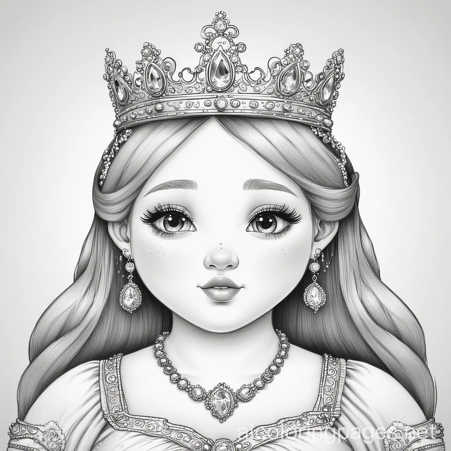 Charming-Fat-Princess-Adorned-with-Jewelry-and-a-Crown-Coloring-Page