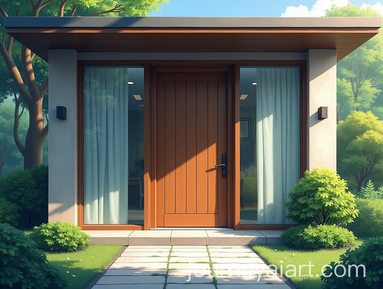 Anime-Painting-of-Open-Front-Door-of-Modern-House