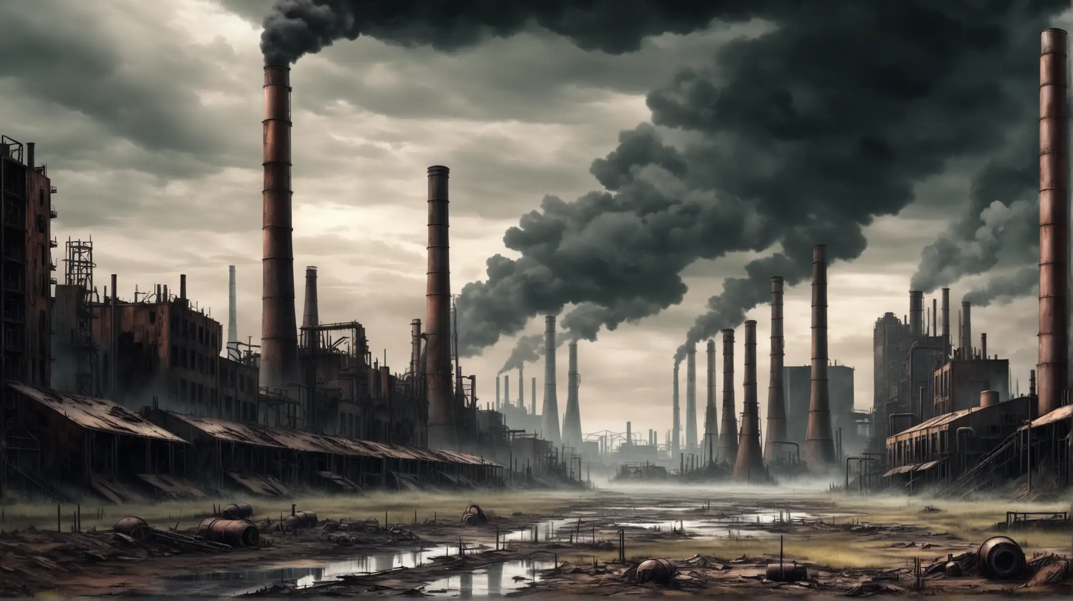 PostApocalyptic Industrial War Zone Landscape with Smokestacks