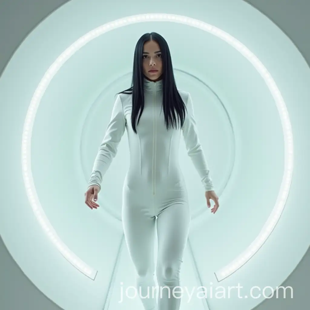 Girl-in-Spaceship-Interior-Wearing-White-Latex-Costume