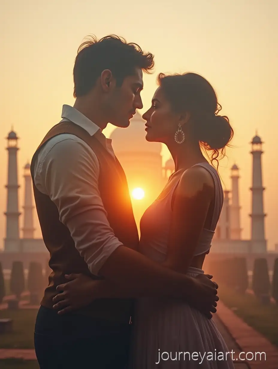 Hyperrealistic-Double-Exposure-Portrait-of-Romeo-and-Juliet-Embracing-at-Taj-Mahal-Sunset