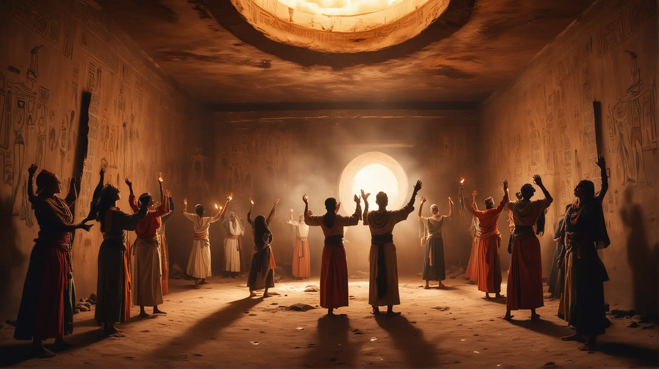 Traditional Egyptian Ritual Dance in DimlyLit Oriental Setting