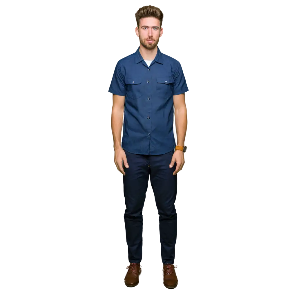 Navy-Workshirt-PNG-with-Two-Pockets-Short-Sleeved-Front-View-Image