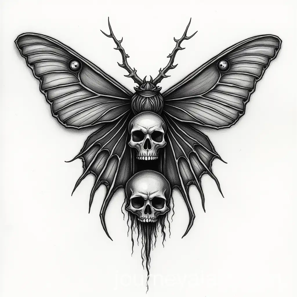 Moth-Tattoo-Design-with-Gothic-Skull-Twist