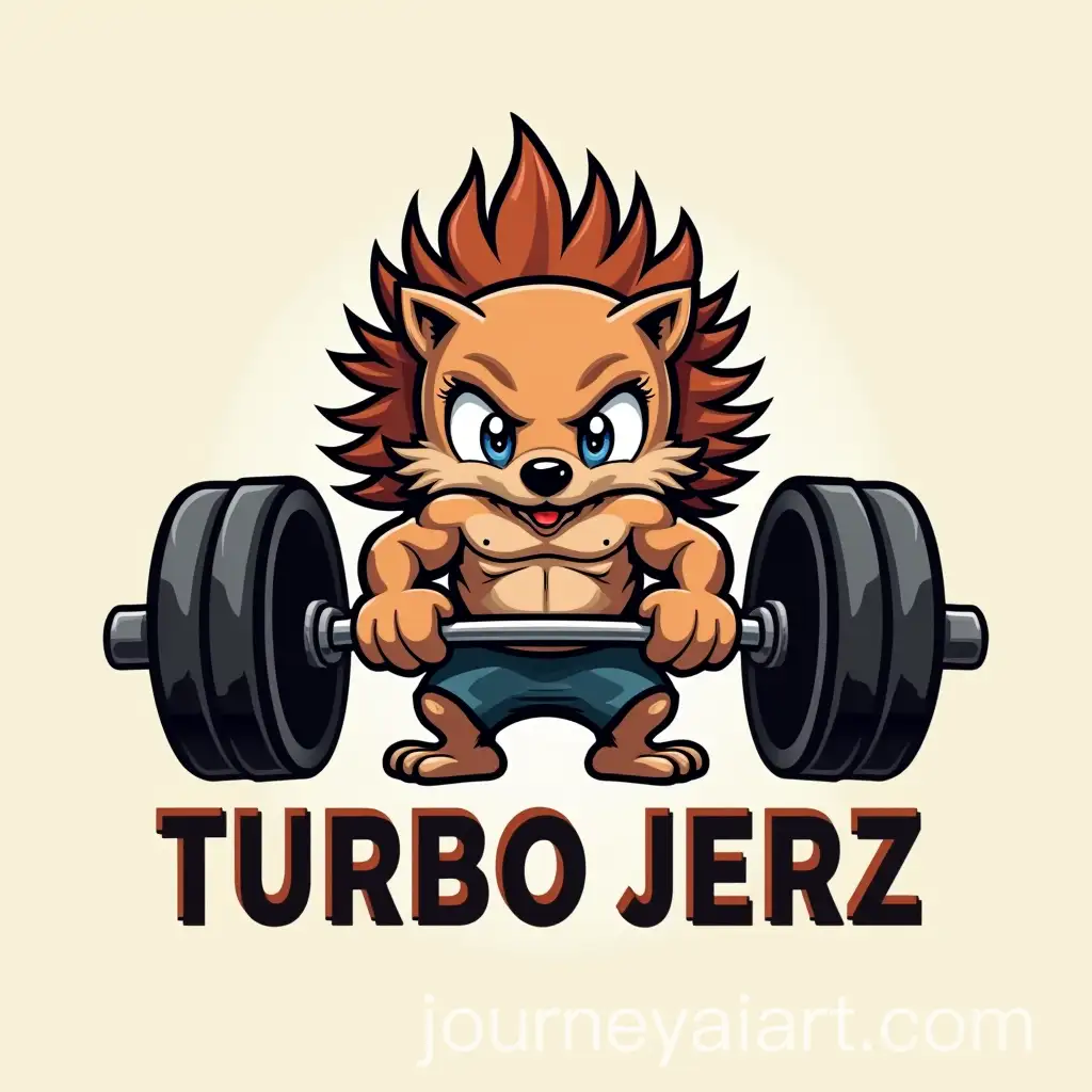Muscular-Hedgehog-Lifting-Weights-at-Gym-with-Turbo-Jerz-Slogan